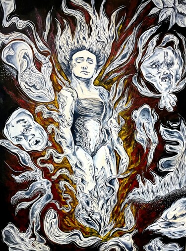 绘画 标题为“Flames of desire an…” 由Divya Devesh Vikram, 原创艺术品, 油