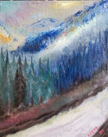 Peinture intitulée "Paysage de montagne…" par Kozar, Œuvre d'art originale, Huile Monté sur Châssis en bois