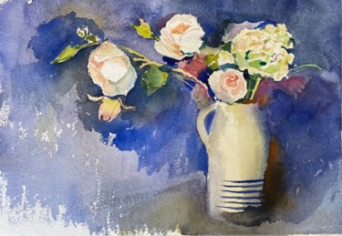 绘画 标题为“Bouquet with roses” 由Татьяна Краснова, 原创艺术品, 水彩