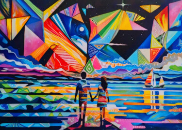 Painting titled "RAINBOW NIGHT - Oli…" by Nacoart, Original Artwork, Oil