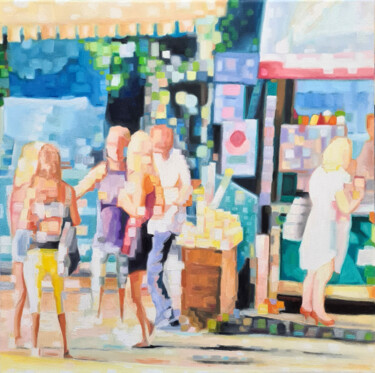 Schilderij getiteld "Kiosk 24 II 5050" door Silvia Szlapka, Origineel Kunstwerk, Olie Gemonteerd op Frame voor houten branca…