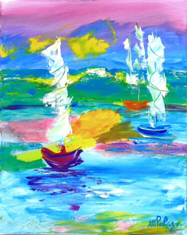 绘画 标题为“Aurore sur le Lac” 由Anne Marie Palaze, 原创艺术品, 丙烯