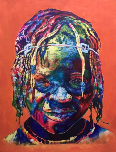 Disegno intitolato "Childhood" da Loïc Ebah, Opera d'arte originale, Biro Montato su Vetro