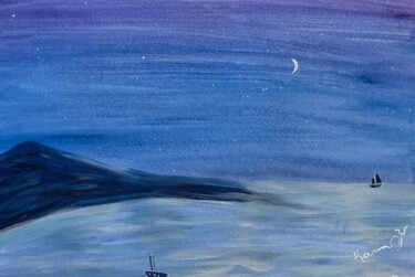 Painting titled "Ships That Pass In…" by Karin Volo (Bringing Joy Art), Original Artwork, Acrylic