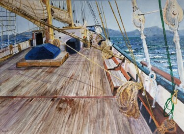 Painting titled "SUR LE PONT DU SANT…" by Erick Millet, Original Artwork, Acrylic Mounted on Wood Stretcher frame