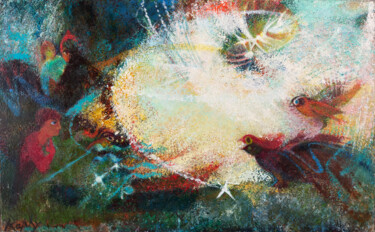 Painting titled "Aurore" by Raphy, Original Artwork, Oil Mounted on Wood Stretcher frame