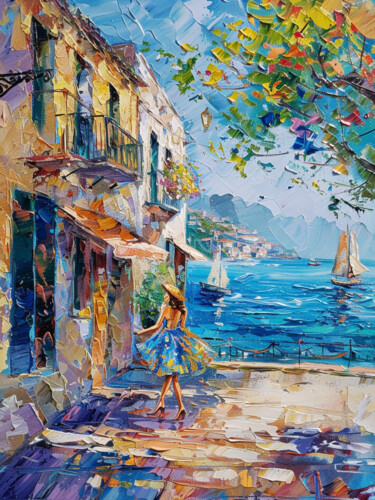 Painting titled "woman walking down…" by Elena Avanesova, Original Artwork, Oil