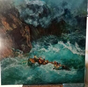 绘画 标题为“Wrestling in the sea” 由Elvira Nalbat, 原创艺术品, 油 安装在木质担架架上