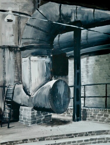 Malerei mit dem Titel "Usine" von Bertrand Guizard, Original-Kunstwerk, Gouache
