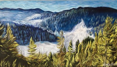Painting titled "Fog in the mountains" by Rina Zeml, Original Artwork, Acrylic