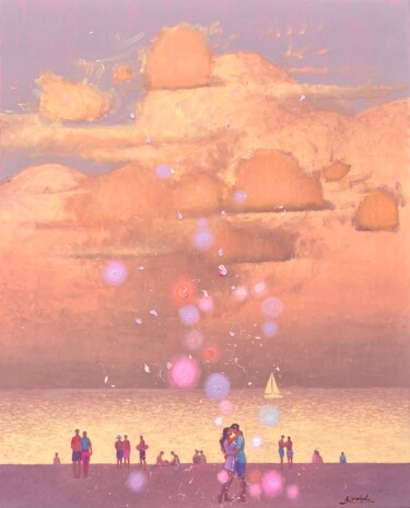Painting titled "A Golden Peach Roma…" by Andrii Kovalyk, Original Artwork, Oil Mounted on Wood Stretcher frame