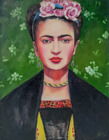 Portrait of Frida Kahlo Painting titled "Portrait of Frida K…" by Angelina Fischuk, Original Artwork, Oil