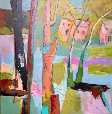 Painting titled "C'est le printemps" by Anne Marie Lateyron, Original Artwork, Acrylic Mounted on Wood Stretcher frame