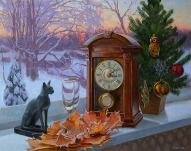 Январский натюрморт Painting titled "Январский натюрморт" by Sergey Panteleev, Original Artwork, Oil Mounted on Wood Stretcher frame