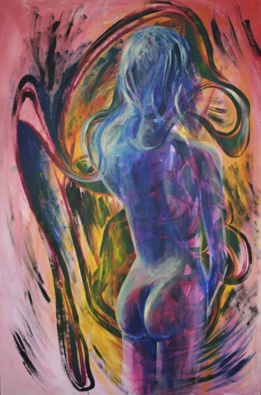 Mountain river and clouds and she is 绘画 标题为“Mountain river and…” 由Aleksandra Cherepanova, 原创艺术品, 丙烯