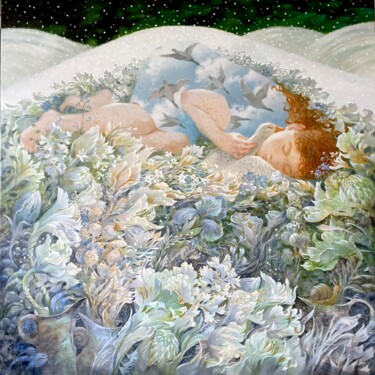 Painting titled "Spring in a dream" by Julia Nepokrytaya, Original Artwork, Oil Mounted on Wood Stretcher frame