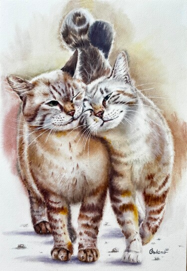 Painting titled "The gang" by Yuliya Ozdemir, Original Artwork, Watercolor