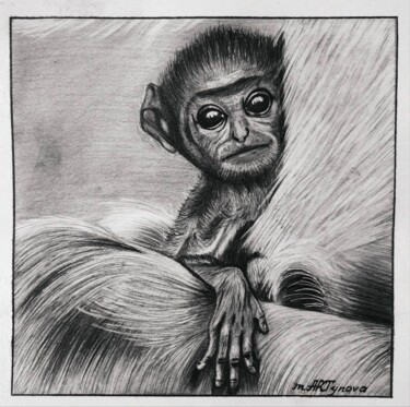 Drawing titled "Baby monkey" by Kseniya Martynova, Original Artwork, Pencil
