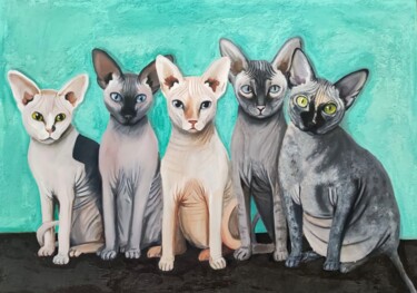 "Cats" başlıklı Tablo Kseniya Martynova tarafından, Orijinal sanat, Petrol Ahşap panel üzerine monte edilmiş