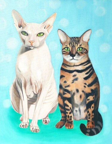 "Two cats" başlıklı Tablo Kseniya Martynova tarafından, Orijinal sanat, Petrol Ahşap Sedye çerçevesi üzerine monte edilmiş