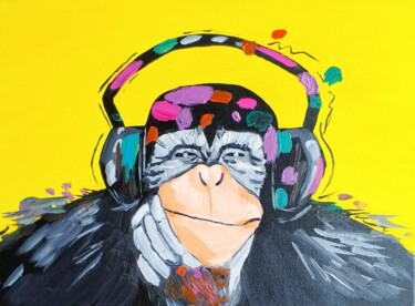 Painting titled "Yellow monkey" by Kseniya Martynova, Original Artwork, Oil Mounted on Wood Stretcher frame