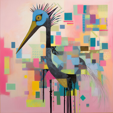 Heron in Technicolor Digitale Kunst mit dem Titel "Heron in Technicolor" von Anna Burger, Original-Kunstwerk, Digitale Collage