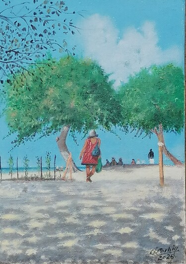 Peinture intitulée "Sur la plage de la…" par Charles Corbin, Œuvre d'art originale, Huile
