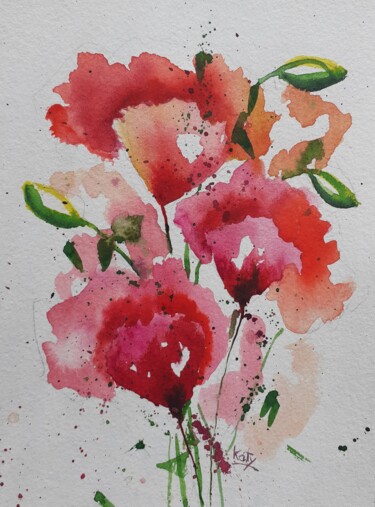 Peinture intitulée "Les pavots" par Catherine Dufrene (Katy), Œuvre d'art originale, Aquarelle