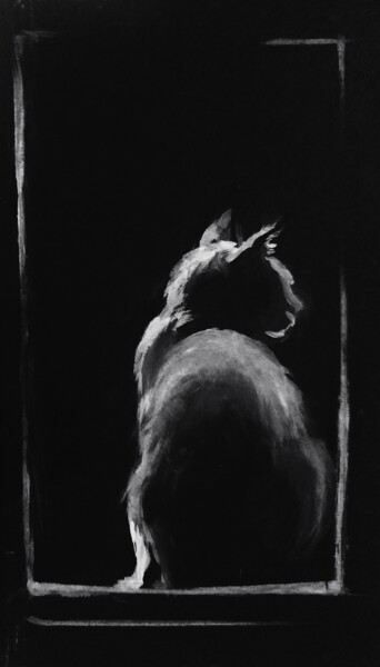 绘画 标题为“Cat silhouette” 由Eva Lazaryan, 原创艺术品, 油