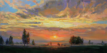 Warm evening Painting titled "Warm evening" by Alisa Onipchenko-Cherniakovska, Original Artwork, Oil Mounted on Wood Stretcher frame
