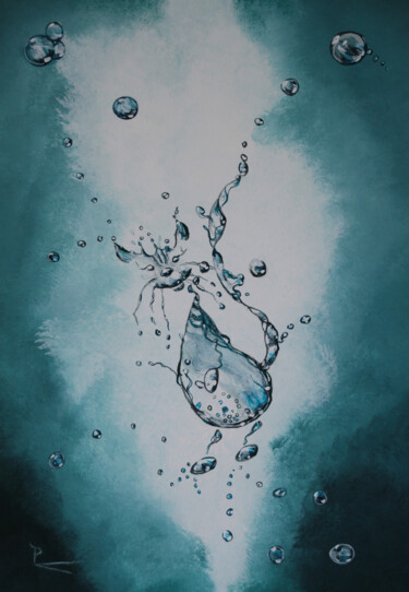 Painting titled "aqua chat" by Patricia Blondel, Original Artwork, Acrylic Mounted on Wood Stretcher frame