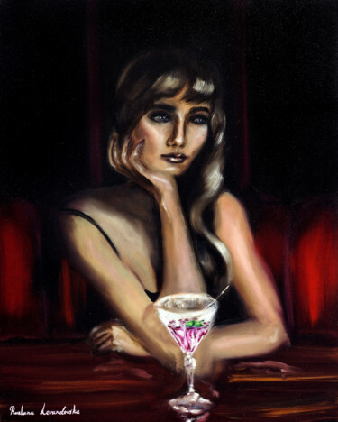 Woman with a Pink Cocktail Peinture intitulée "Woman with a Pink C…" par Ruslana Levandovska, Œuvre d'art originale, Huile Monté sur Châssis en bois