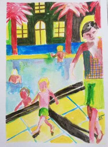 绘画 标题为“Piscine aux trois a…” 由Eddy Legrand, 原创艺术品, 水彩