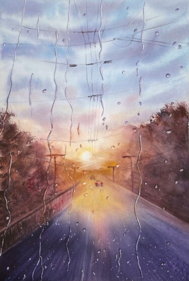 「Raindrops at sunset」というタイトルの絵画 Daria Shadrinaによって, オリジナルのアートワーク, 水彩画