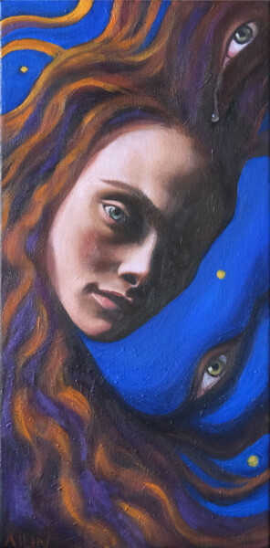 Schilderij getiteld "La création des éto…" door Ailin, Origineel Kunstwerk, Olie Gemonteerd op Frame voor houten brancard