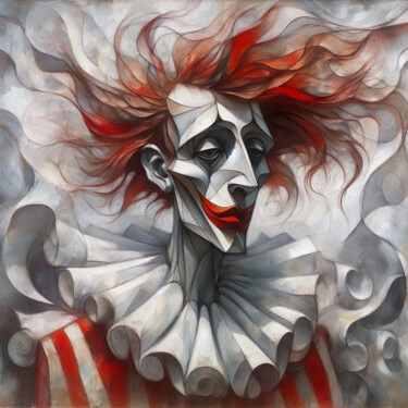 제목이 "Le Clown pensif"인 디지털 아트 Paintartpaint로, 원작, AI 생성 이미지