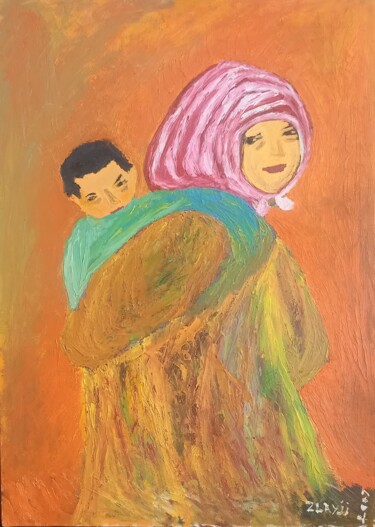 Peinture intitulée "Portage maternel" par Marc Zlayji, Œuvre d'art originale, Huile
