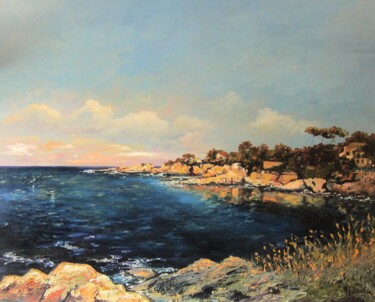 Peinture intitulée "La crique de Bonne…" par Marie Josiane Blachon, Œuvre d'art originale, Huile Monté sur Châssis en bois