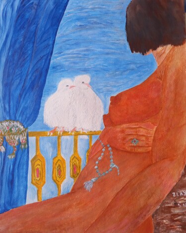 Discussion au balcon Peinture intitulée "Discussion au balcon" par Marc Zlayji, Œuvre d'art originale, Acrylique