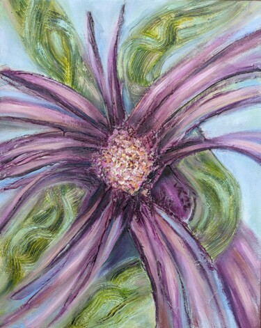 Painting titled "Flower" by Lena Kolambet, Original Artwork, Oil Mounted on Wood Stretcher frame