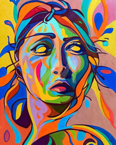 "FACELESS COLOR 2" - COLORFUL, ABSTRACT, SURREAL, FACE 印花与版画 标题为“"FACELESS COLOR 2"…” 由Anastasiya Gilevich (Staz Artwork), 原创艺术品, 丙烯
