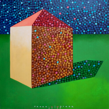 Painting titled "Little house at nig…" by Federico Cortese, Original Artwork, Oil