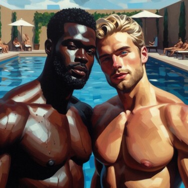 Painting titled "JIM & HECTOR" by Anthony Wittaker, Original Artwork, Acrylic Mounted on Wood Stretcher frame