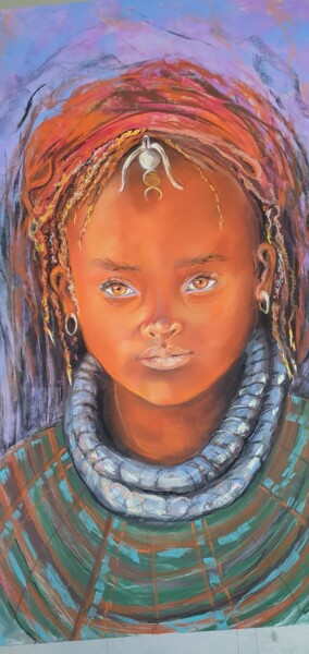 Painting titled "La petite Africaine" by Evelyne Chabaud, Original Artwork, Pastel Mounted on artwork_cat.