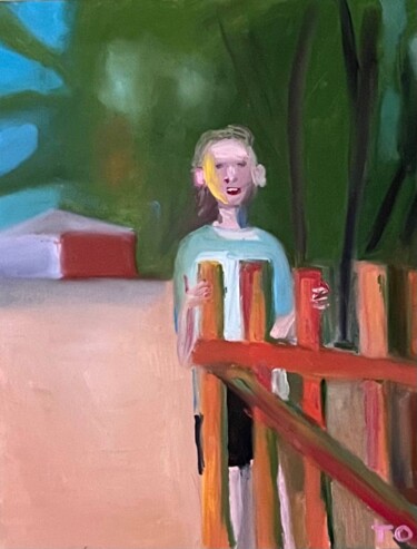 제목이 "A boy looking at th…"인 미술작품 Tatyana Orlova로, 원작, 기름 나무 들것 프레임에 장착됨