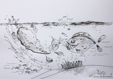 Dessin intitulée "alors, en vacances?" par Patricia Blondel, Œuvre d'art originale, Encre