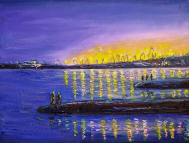 Painting titled "Sea port" by Yuliia Azowska (Azowska), Original Artwork, Acrylic