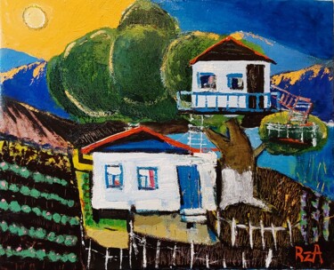 Painting titled "Nest" by Rza Rzazadeh, Original Artwork, Oil Mounted on Wood Stretcher frame