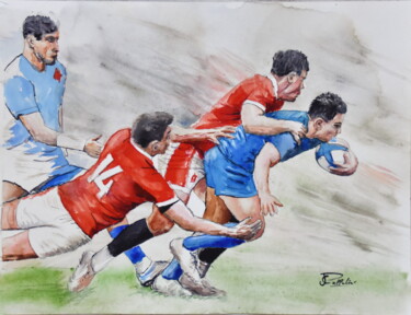 绘画 标题为“Rugby A. Dupont” 由Jean-Claude Pelletier, 原创艺术品, 水彩