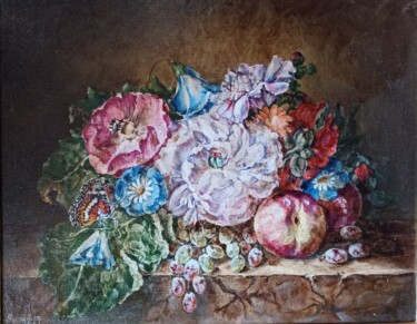 Картина под названием "Still life with a b…" - Tetyana Donets, Подлинное произведение искусства, Масло